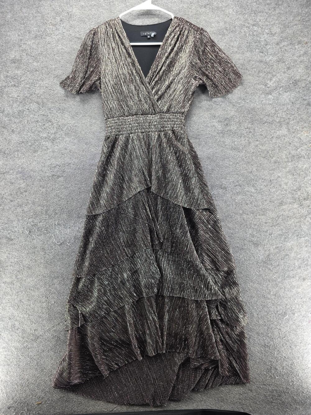 1. STATE Dress Womens XS Black Wrap Fit & Flare Hi-Low Layered Party Cocktail
